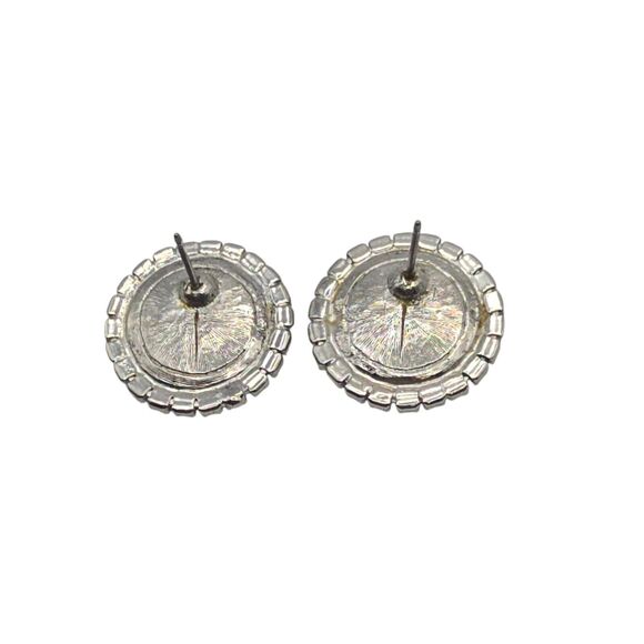 Pierced Earrings Halo Rhinestone Black Enamel Acrylic Silver Tone Lightweight - Picture 4 of 6